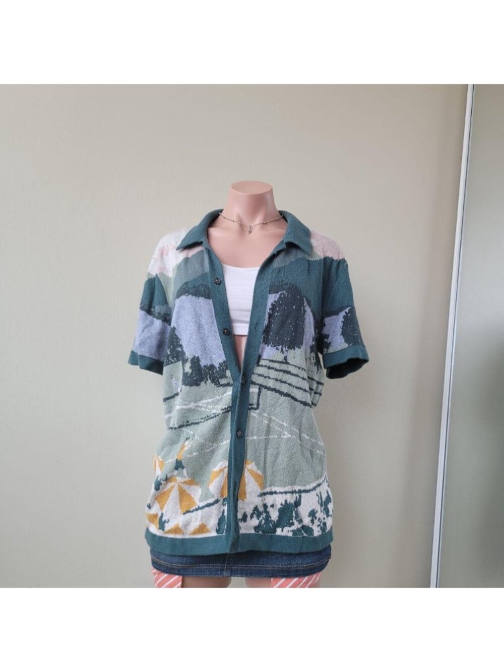 Abercrombie & Fitch Green Multi-Color Knit Cardigan